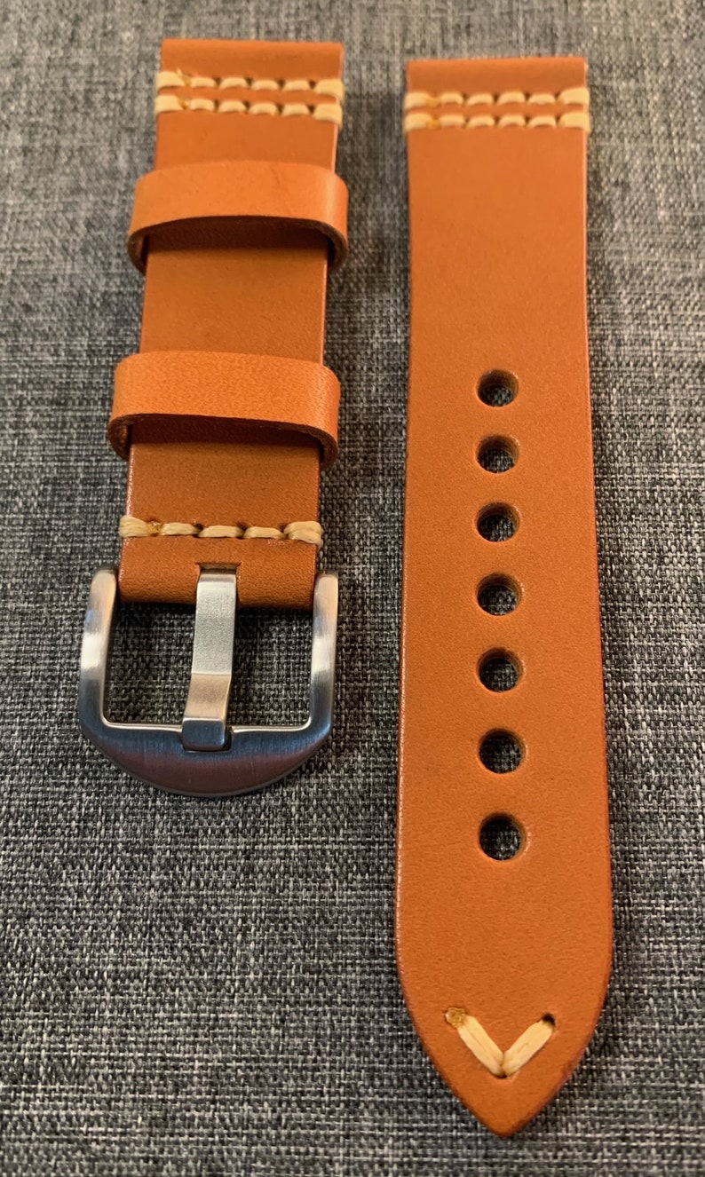 Premium Italian Tanned Leather / Soft vegetable tanned leather watch strap / Deep Orange / Stainless Steel / New 22mm image 2