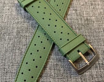 2nd Gen FKM Premium Rubber Topic Watch Strap / Verde militar / Acero inoxidable / Nuevo impermeable tropical de 20/22 mm