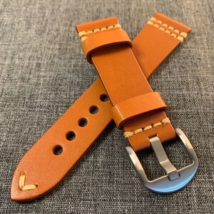 Premium Italian Tanned Leather / Soft vegetable tanned leather watch strap / Deep Orange / Stainless Steel / New 22mm image 4