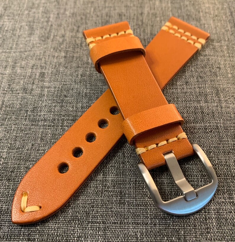Premium Italian Tanned Leather / Soft vegetable tanned leather watch strap / Deep Orange / Stainless Steel / New 22mm image 4