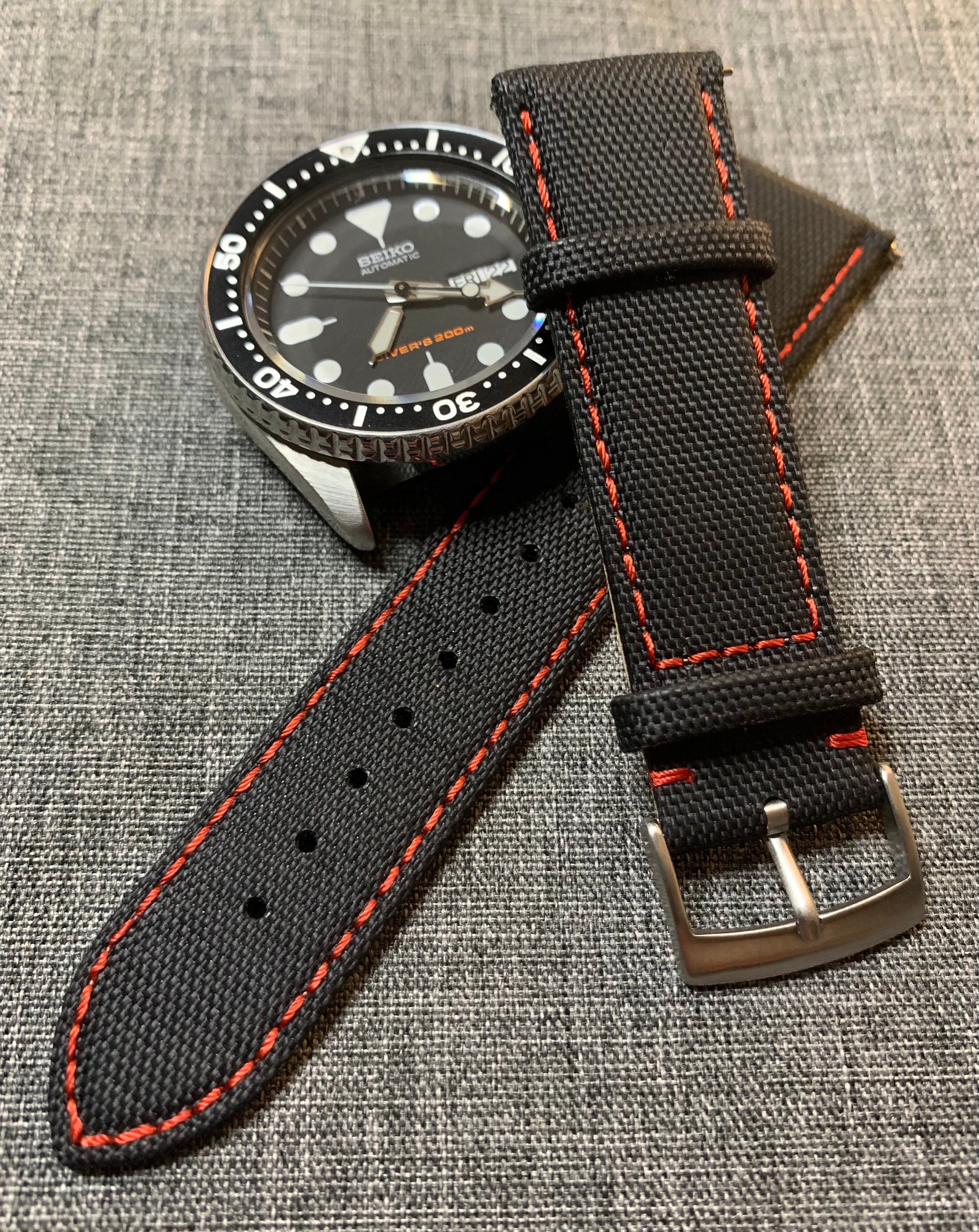 Premium Sailcloth Watch Strap / Sailcloth Leather Red Stitched | Etsy