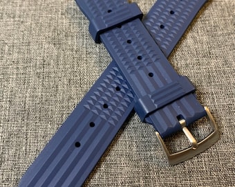 Correa de reloj de gofre de goma premium FKM de 2ª generación / azul marino - 20/22mm Tropical Surf Sport