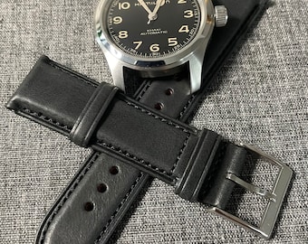 Superior Quality / Stitched Italian leather watch strap / Black 18mm/19mm/20mm/21mm/22mm/24mm