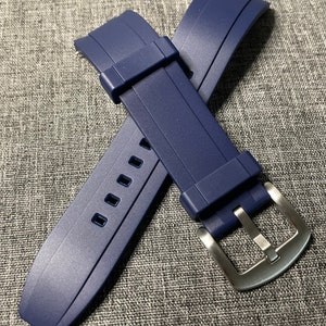Thermal Silicone contoured watch strap - Navy Blue - 20/22mm - Quick release spring bars - 316L Stainless Steel