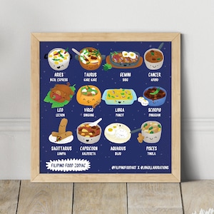 Filipino Food Zodiac Printable Art Poster, Filipino Food, Zodiac art download