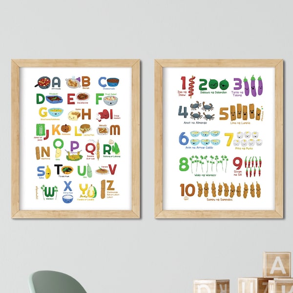 Learn Filipino Food Alphabet and Numbers 1 to 10, Filipino, Tagalog, printable wall decor art