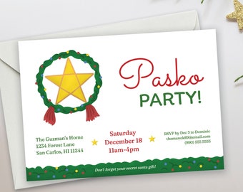 Pasko Party Parol Filipino Christmas Invitation, Party Invite, Downloadable Printable Art, Editable Template