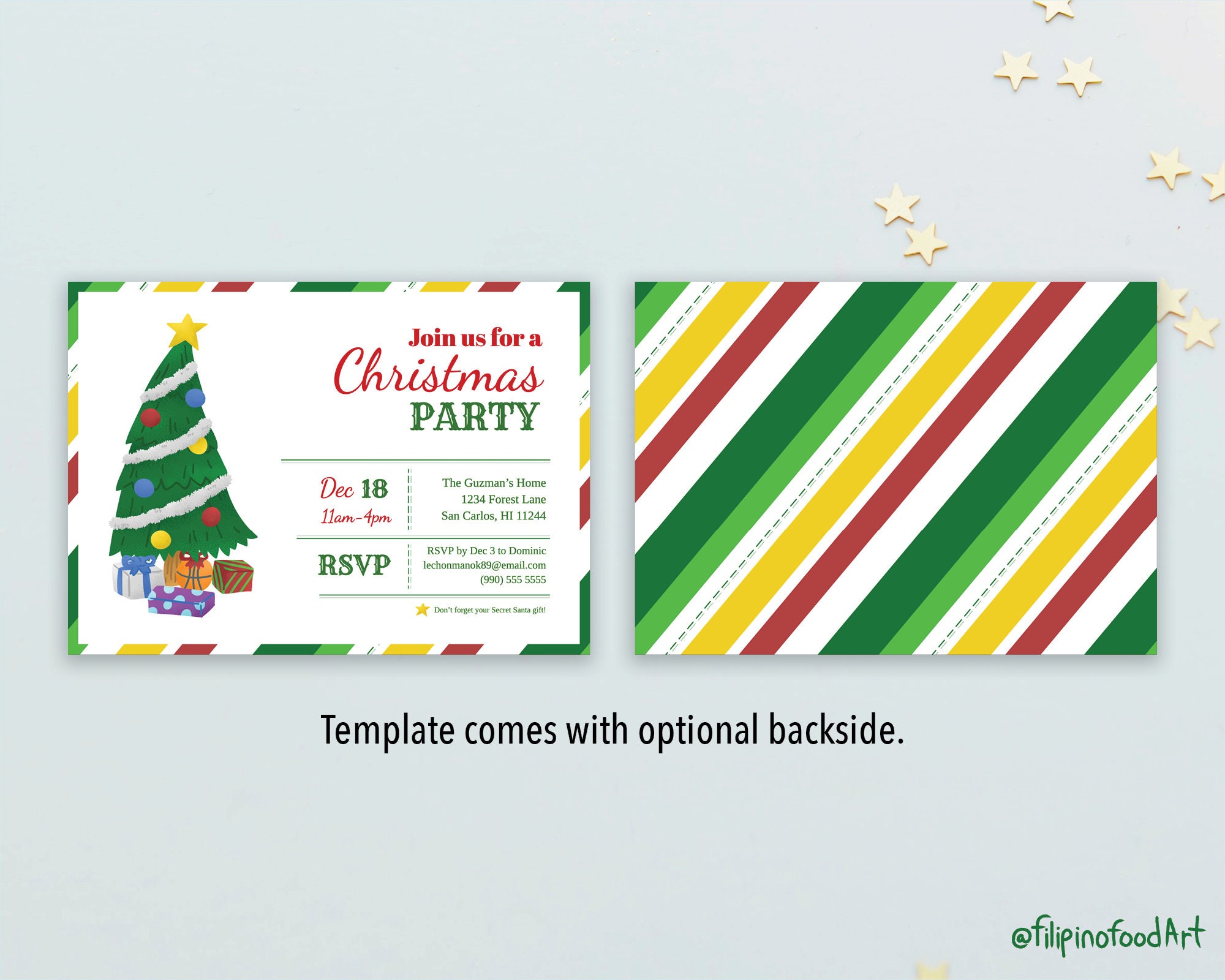 Christmas Party Invitation With Tree, Downloadable Printable Art ...