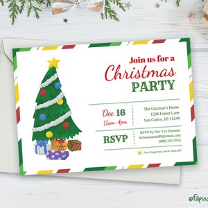 Christmas Party Invitation With Tree, Downloadable Printable Art ...
