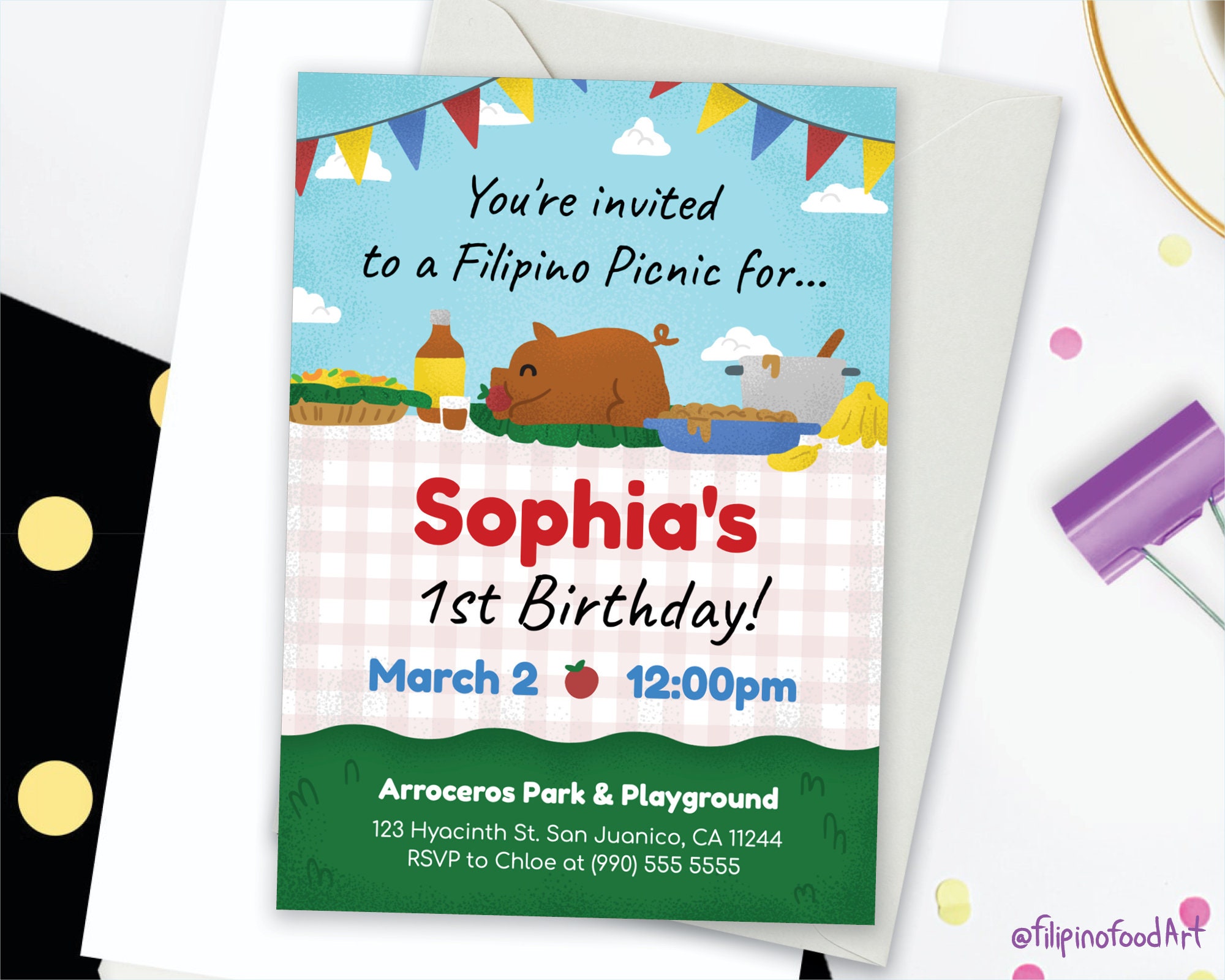 Filipino Picnic Birthday Invitation, Kids Party Invite for Girls Boys, Downloadable Printable Art, Editable Template