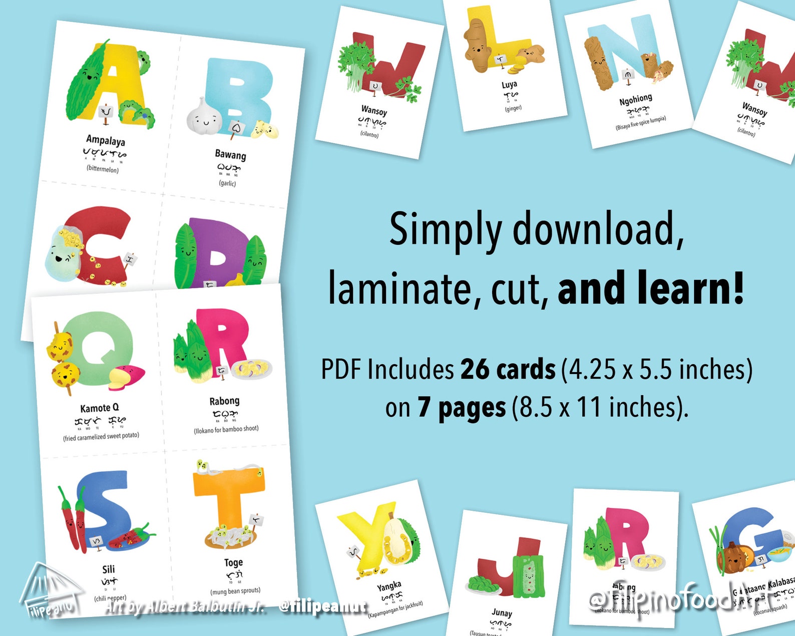 filipino vegetables alphabet printable flashcards learning set etsy