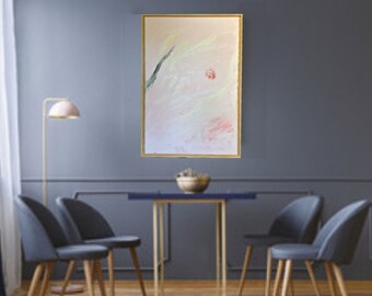 Abstract Oil Painting On Canvas - Blush Pinks, Maple Frame