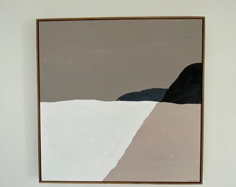Original Abstract Landscape Oil Painting, Mid-Century Modern Art, 37x37" Framed Canvas