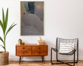 Abstract Oil Painting on Canvas, Brown Textured Art, Maple Frame