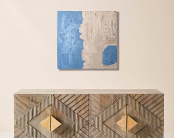 Original Abstract Oil Painting on Canvas | Blue & Putty Palette