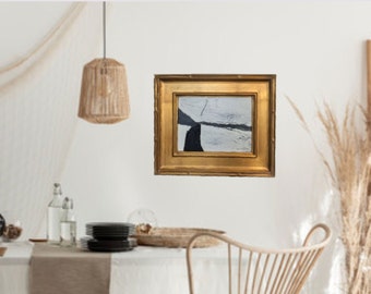 Handmade original abstract oil on canvas painting. White/black/gray framed ready to hang
