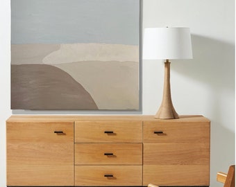 Bold thick layers of Creams|Taupe|LiteBlue. Original handmade oil painting on stretched canvas.