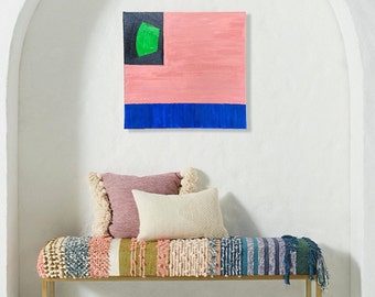 Handmade Abstract Oil Painting on Canvas | Bold Pink, Blue & Fluorescent Green (20x20)