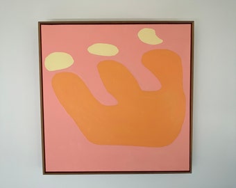 Original Abstract Oil Painting on Canvas, Pink Orange Yellow, Modern Framed Art