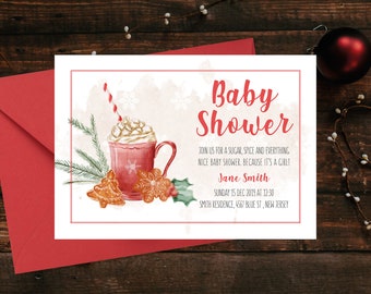 Shower de bébé de Noël, invitation de douche de bébé de cacao, invitation rustique | Imprimable numérique, imprimable personnalisable