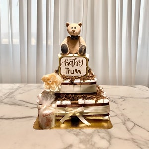 Baby Shower Gift-Baby Boy Brown and Cream Teddy Diaper Cake