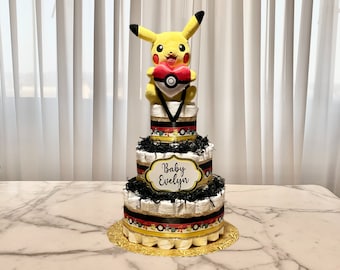 Baby Shower Gift-Gender Neutral Pikachu Gold and Black Diaper Cake