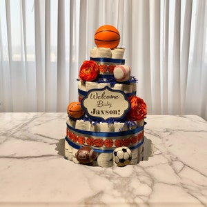 Baby Shower Gift-Baby Boy Sports Round Diaper Cake Centerpiece