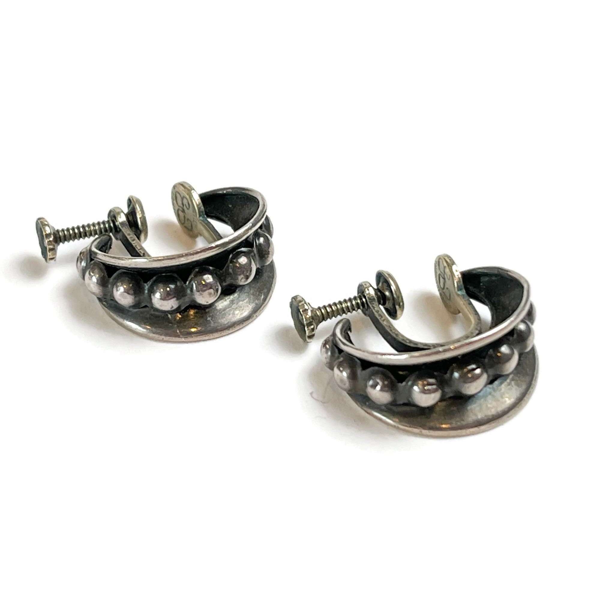 Vintage taxco Sterling silver screw back earrings, 925 dandelion crystal  bead