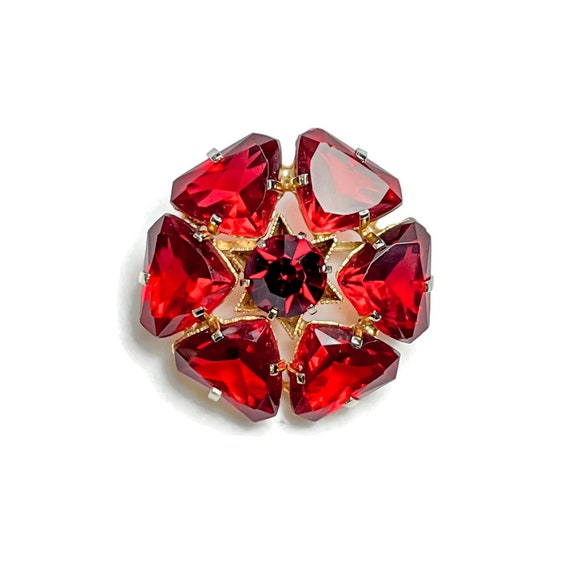 Siam Red Austrian Crystal Flower Brooch | Vintage… - image 3