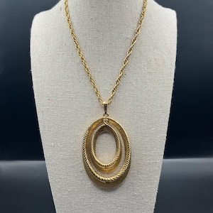 Lisner Goldtone Double Oval Statement Pendant Necklace, 24” Chain