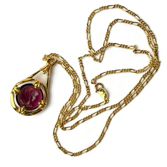 Vintage Avon Purple Glass Intaglio Necklace on 30 Inc… Gem