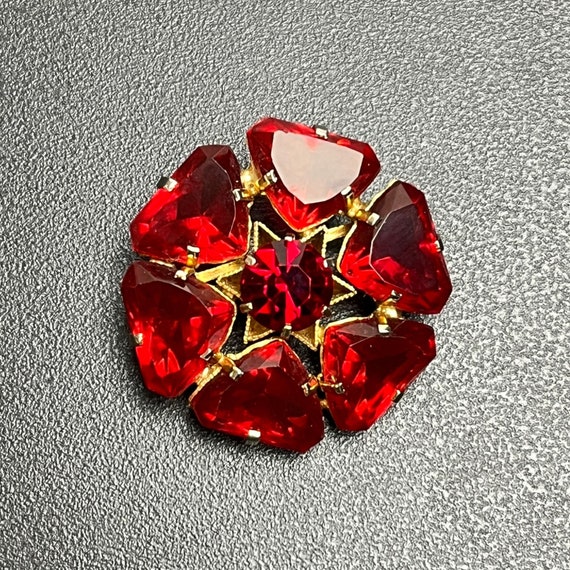 Siam Red Austrian Crystal Flower Brooch | Vintage… - image 2