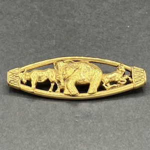 Gold Tone Animal Brooch Elephant Cow Gazelle Safari Wildlife Pin Jewelry