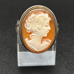 Vintage Shell Cameo Ring 800 Silver Hand Carved US Size 6