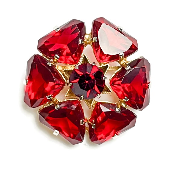 Siam Red Austrian Crystal Flower Brooch | Vintage… - image 1