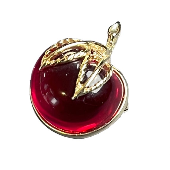 Sarah Coventry 1970s Lucite Apple Brooch Pin "Bur… - image 1