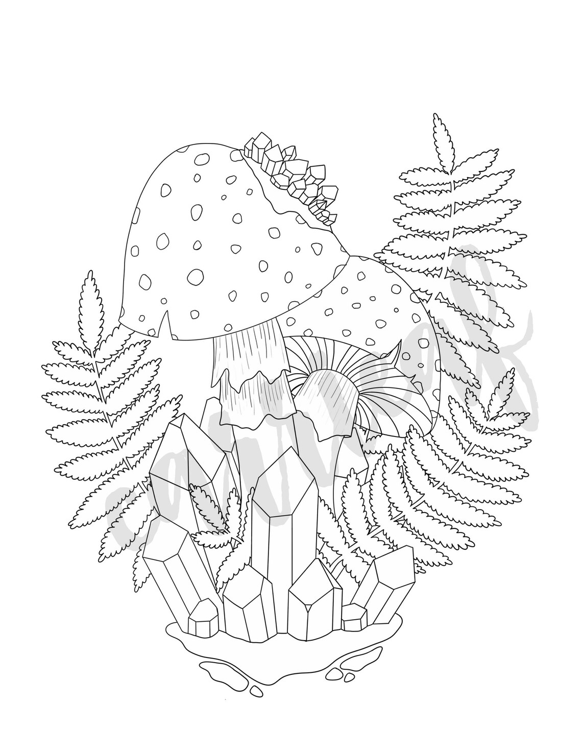 Printable Coloring Page Mushroom Crystal plant digital Etsy