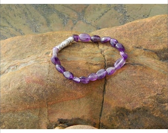 Natural Amethyst bracelet, amethyst gemstone nuggets, stretch bracelet