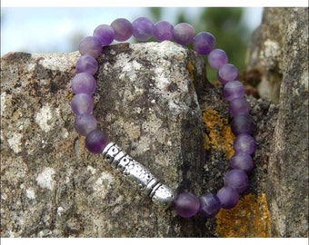 Natural Amethyst, frosted amethyst gemstone, stretch bracelet