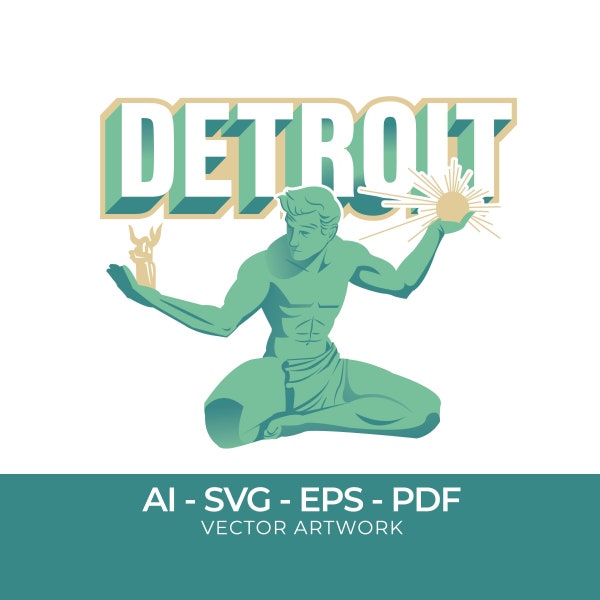 Vector Spirit of Detroit, Detroit Michigan art, AI Vector, Michigan Sticker Template, EPS SVG Detroit, Michigan Gift, Detroit Illustration