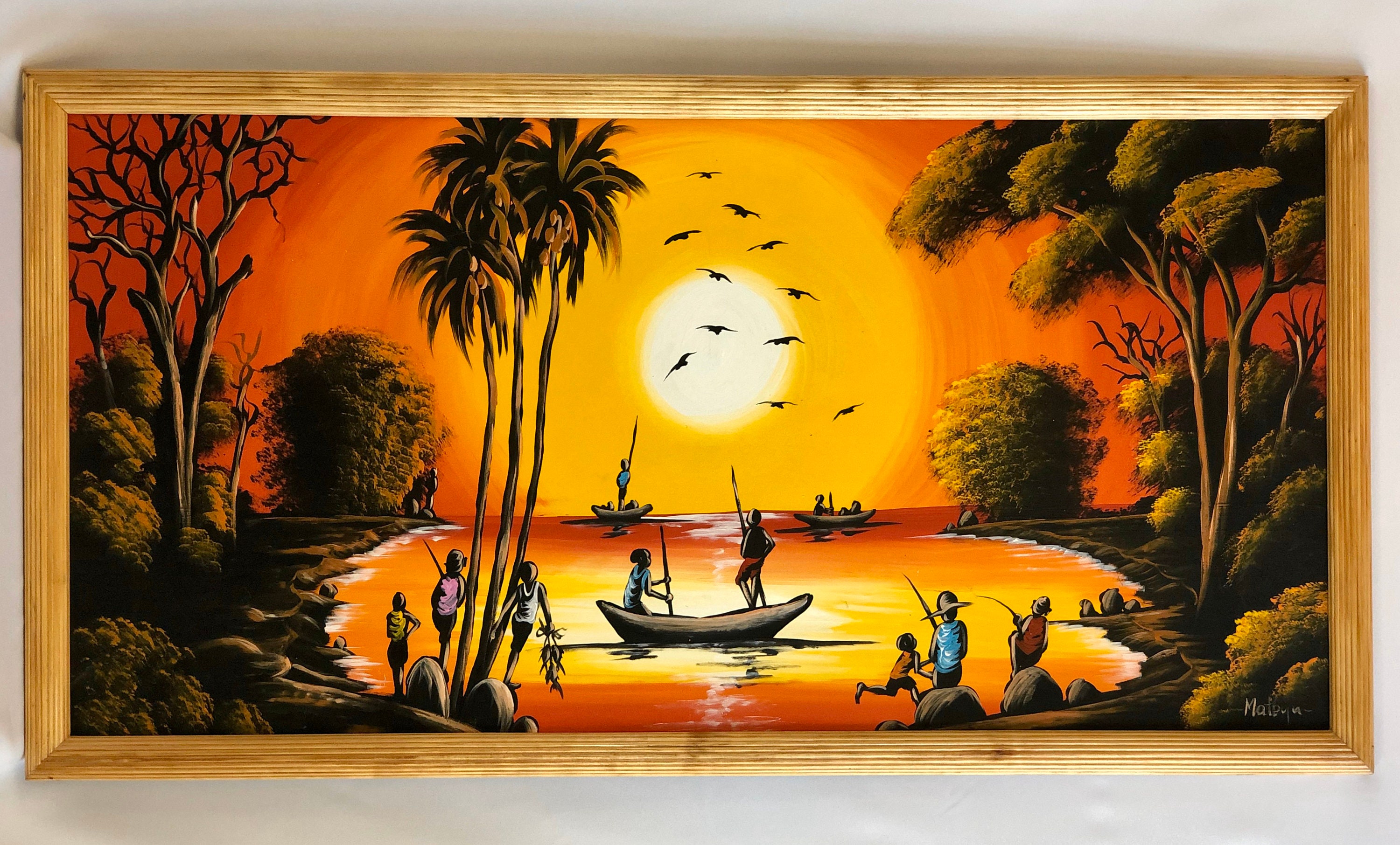 AFRICAN ART / ORIGINAL / Framed Acrylic on Canvas Fishermen Etsy