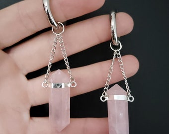 SILVERCOLORED ROSE QUARTZ Hoop Hangers ab 25 Euro *best gift idea for man woman all genders alternative punk witchy girls*