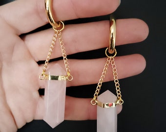 GOLDCOLORED ROSE QUARTZ Hoop Hangers ab 25 Euro *best gift idea for man woman all genders alternative punk witchy girls*