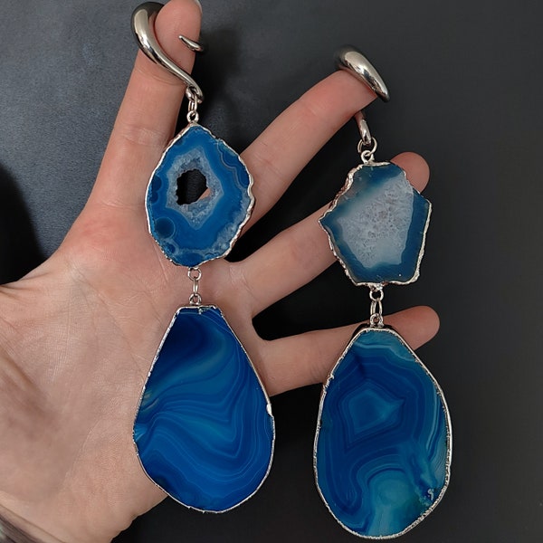 SILVERCOLORED BLUE ACHAT & Geode Hangers ab 25 Euro