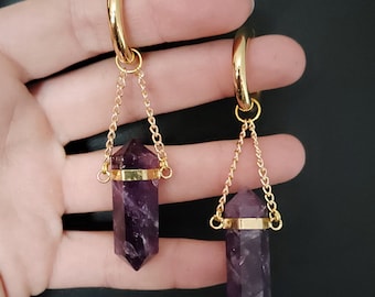 GOLDCOLORED AMETHYST HOOP Hangers ab 25 Euro *best gift idea for man woman all genders alternative punk witchy girls*