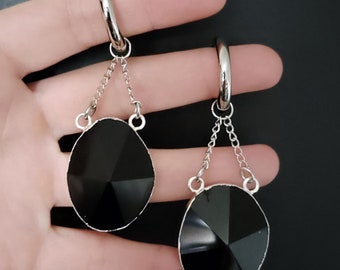 SILVERCOLORED OBSIDIAN AMULETT Hoop Hangers ab 25 Euro *best gift idea for man woman all genders alternative punk witchy girls*