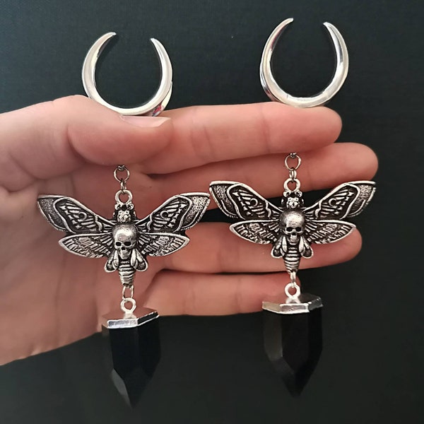 SILVERCOLORED OBSIDIAN MOTH Saddle Hangers ab 30 Euro *best gift idea for man woman all genders alternative punk witchy girls*