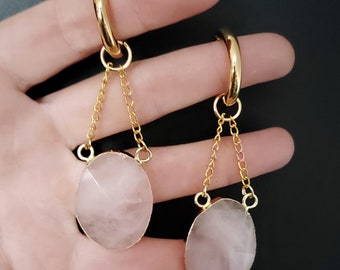 GOLDCOLORED ROSE QUARTZ Amulett Hoop Hangers ab 25 Euro *best gift idea for man woman all genders alternative punk witchy girls*