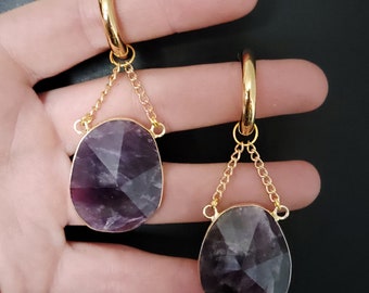 GOLDCOLORED AMETHYST AMULETT Hoop Hangers ab 25 Euro *best gift idea for man woman all genders alternative punk witchy girls*
