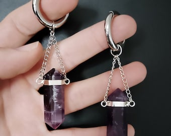 SILVERCOLORED AMETHYST HOOP Hangers ab 25 Euro *best gift idea for man woman all genders alternative punk witchy girls*